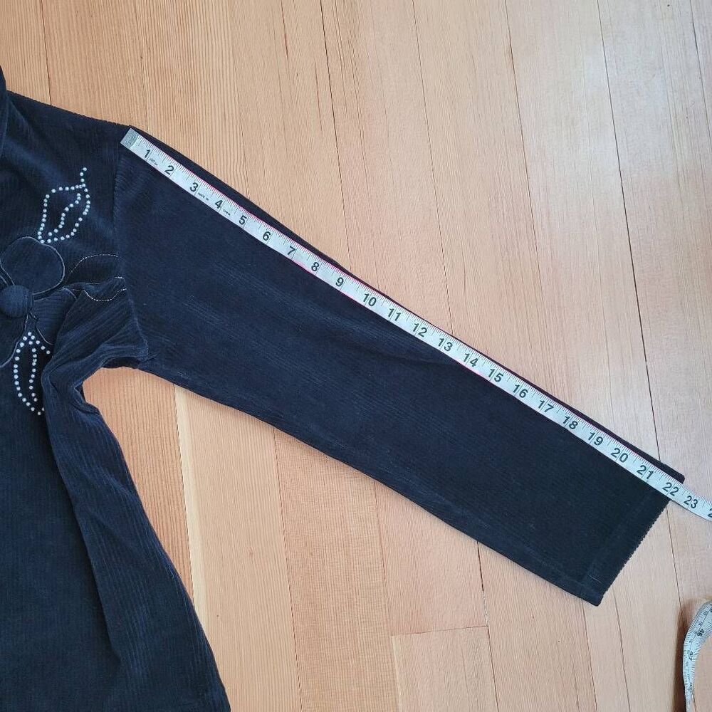 Vintage 80s black corduroy floral beaded embroidered blazer jacket button front - Picture 8 of 9